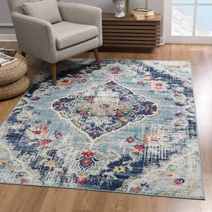 HomeRoots 392989 8 x 11 ft. Blue Distressed Medallion Area Rug