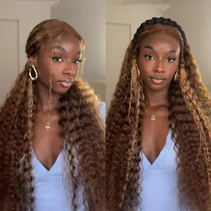 BGMgirl Brown Highlight Deep Wave 6*4 Wear Go Glueless Pre Plucked Hairline Pre Cut Lace Closure Wig Glueless Human Hair Wig Colored Wig BGMgirl Clearance #SummerVibes