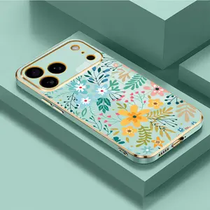 Wildflower Pattern Phone Case for iPhone 17 15 Pro Max 16 14 Plus 13 12 11, Floral Electroplated Soft TPU Cover, Aesthetic Protective Case for Women Girls Men, Dirt-Proof & Easy to Clean