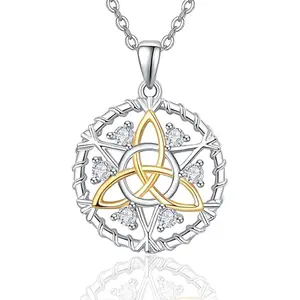 925 Sterling Silver with Celtic Knot Pendant with Cubic Zirconia Necklace Hypoallergenic two-toned Gold silver pendant Tone,Symbolic Jewelry Gift for Women Birthday Anniversary