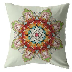 HomeRoots 412228 16 in. Mandala Indoor & Outdoor Throw Pillow, Orange & Green