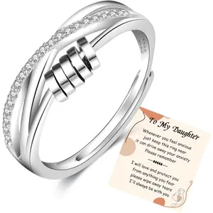 Anxiety Ring for Women 925 Sterling Silver Fidget Ring With Cubic Zircon Adjustable Stress Spinner Anxiety Ring for Women