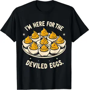 100% Cotton Fashion Garment t-shirt Deviled Egg Funny I'm Here for the Deviled Eggs T-ShirtMen and women can wear, black T-shirts