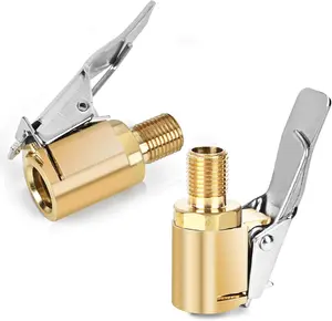 2Pack Tire Air Chuck with Clip Adapter, Brass Locking Tire Inflator Nozzle Adapter Connect, No Leakage Tire Chucks for Vehicle Inflator Compressor Pump Connect Accessories Tool SummerVibes