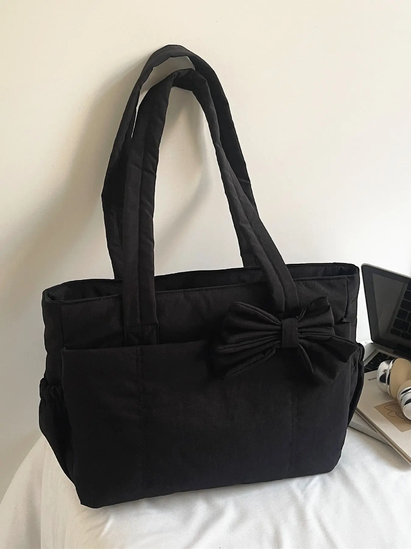 Women's Bow Knot Summer Tote Bag, Fashion Casual Large Capacity Zipper Shoulder Bag, Stylish Daily Use Handbag, Perfect for Shopping and Travel, Casual Commuter Bag, Office Shoulder Bag