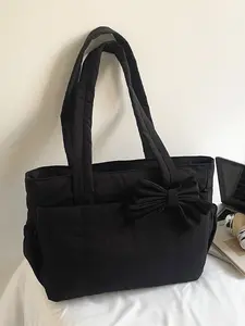 Women's Bow Knot Tote Bag, Fashion Casual Large Capacity Zipper Shoulder Bag, Stylish Daily Use Handbag, Perfect for Shopping and Travel, Casual Commuter Bag, Office Shoulder Bag
