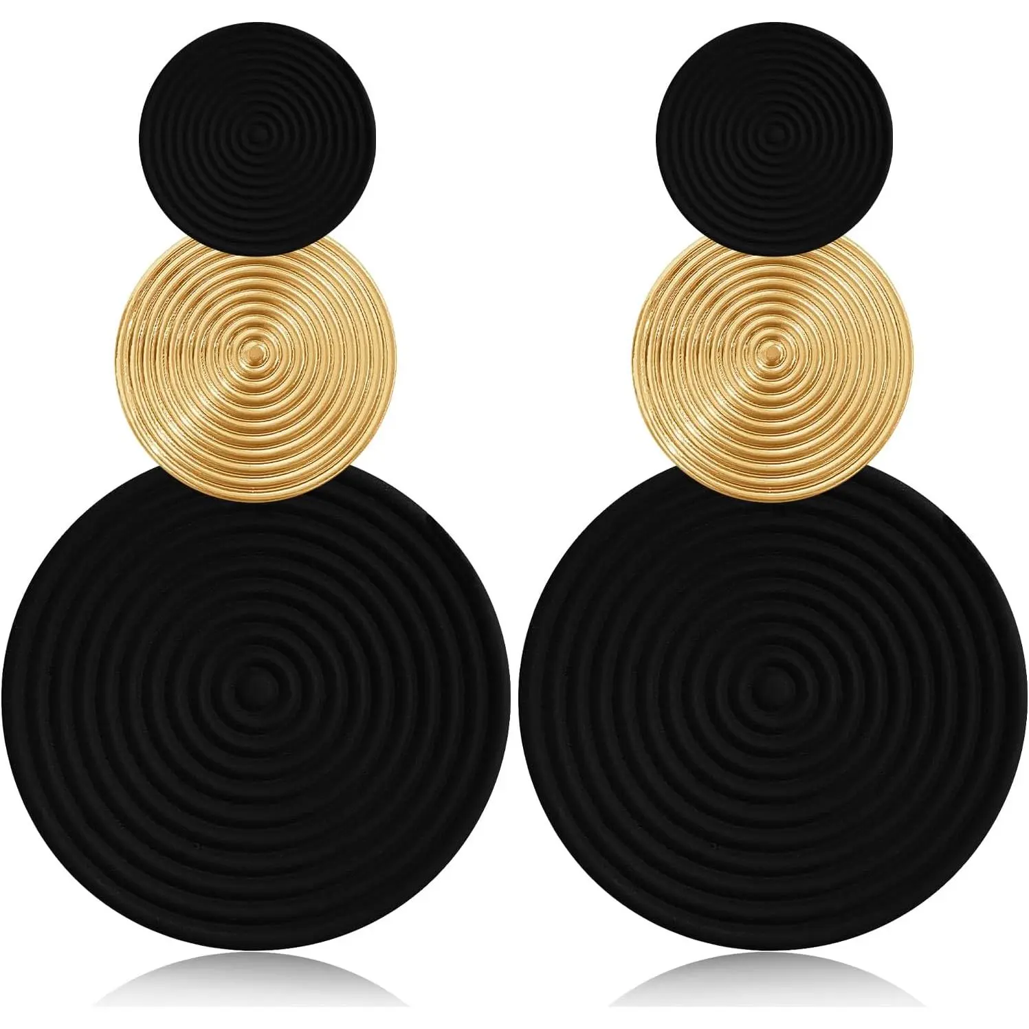 Handmade Long Round Alloy Dangle Drop Earrings - Statement 60s 70s 80s Vintage Gold Disk Round Disc Earrings - Boho Lightweight Summer Beach Jewelry Earring for Women