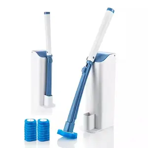 Hygienic Disposable Toilet Cleaning Wand Kit with 6 Sponge Refills & Storage Holder – Touchless Toilet Bowl Scrubber with Quick-Detach Cleaning Heads for Deep Rim & Corner Cleaning, Compact Bathroom Cleaning System
