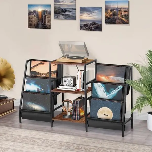 Stylish Vinyl Record Stand - LP Storage Cabinet, Rack, Shelf & Organiser for Record Player, Easy Installation, Living Room Indoor Furniture Table