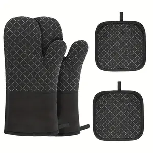 1 Set/4pcs Oven Mitts and Pot Holders Heavy Duty Cooking Gloves and Pot Pads Tools