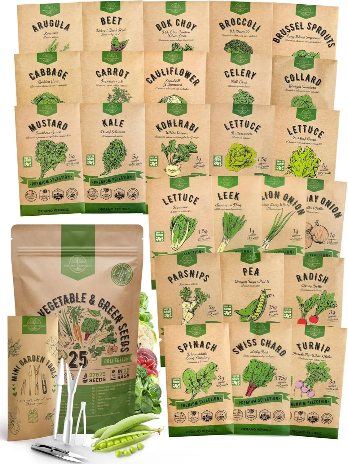 25 Winter Vegetable & Greens Garden Seeds Variety Pack - 27,675+ Heirloom Seeds for Outdoors & Indoor Home Gardening, Including Broccoli, Beet, Carrot, Collard, Lettuce, Radish, Spinach, Pea, Housewarming Gifts, Survival Garden Seed, Garden Gift