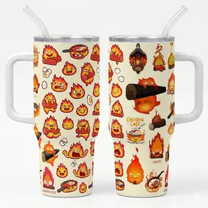 Calcifer Ghibli Studio Tumbler, How'l moving Castle Tumbler, Custom Anime Tumbler, Anime Tumbler
