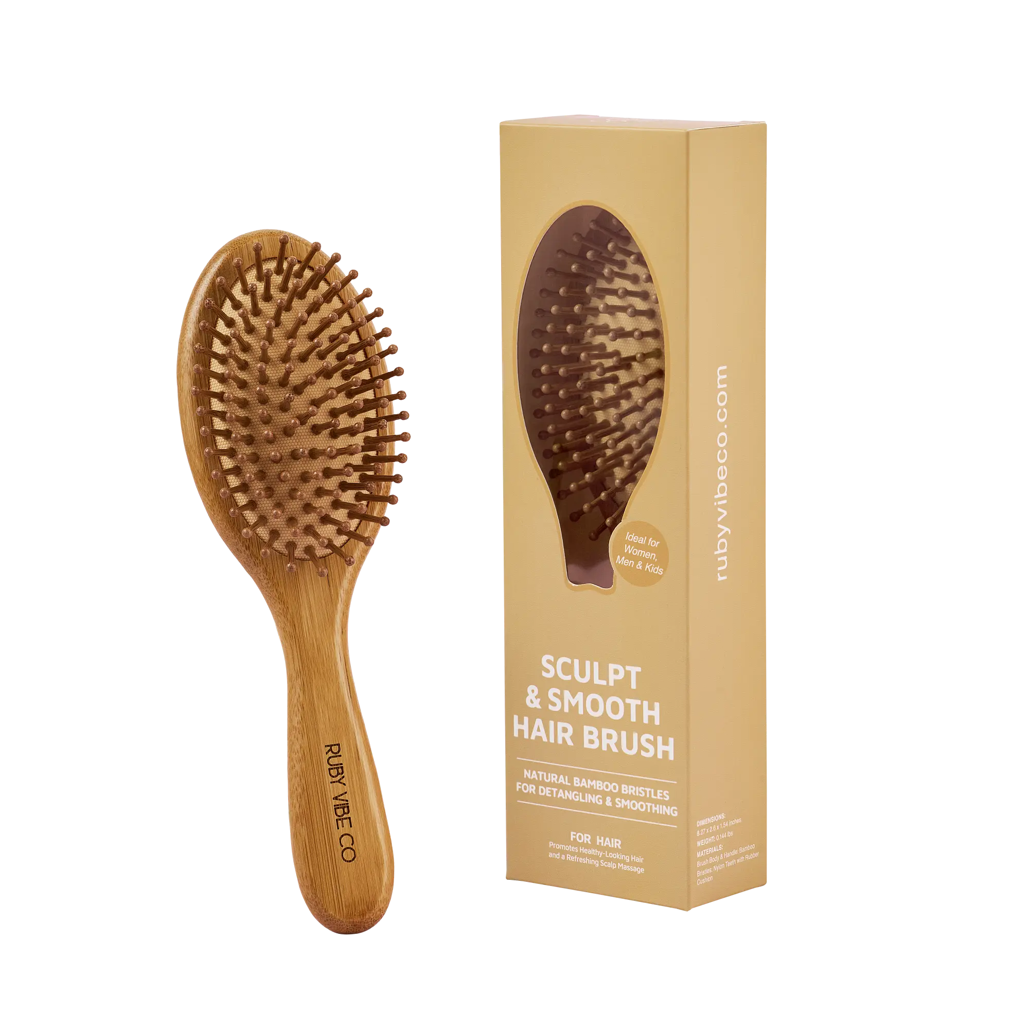 [RUBY VIBE CO] Sculpt & Smooth Hair Brush with Natural Bamboo Bristles for Hair Growth Scalp Massage & Detangling