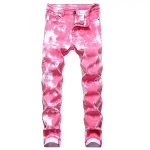 Men's slim-fit stretch jeans with pink print Cotton Menswear