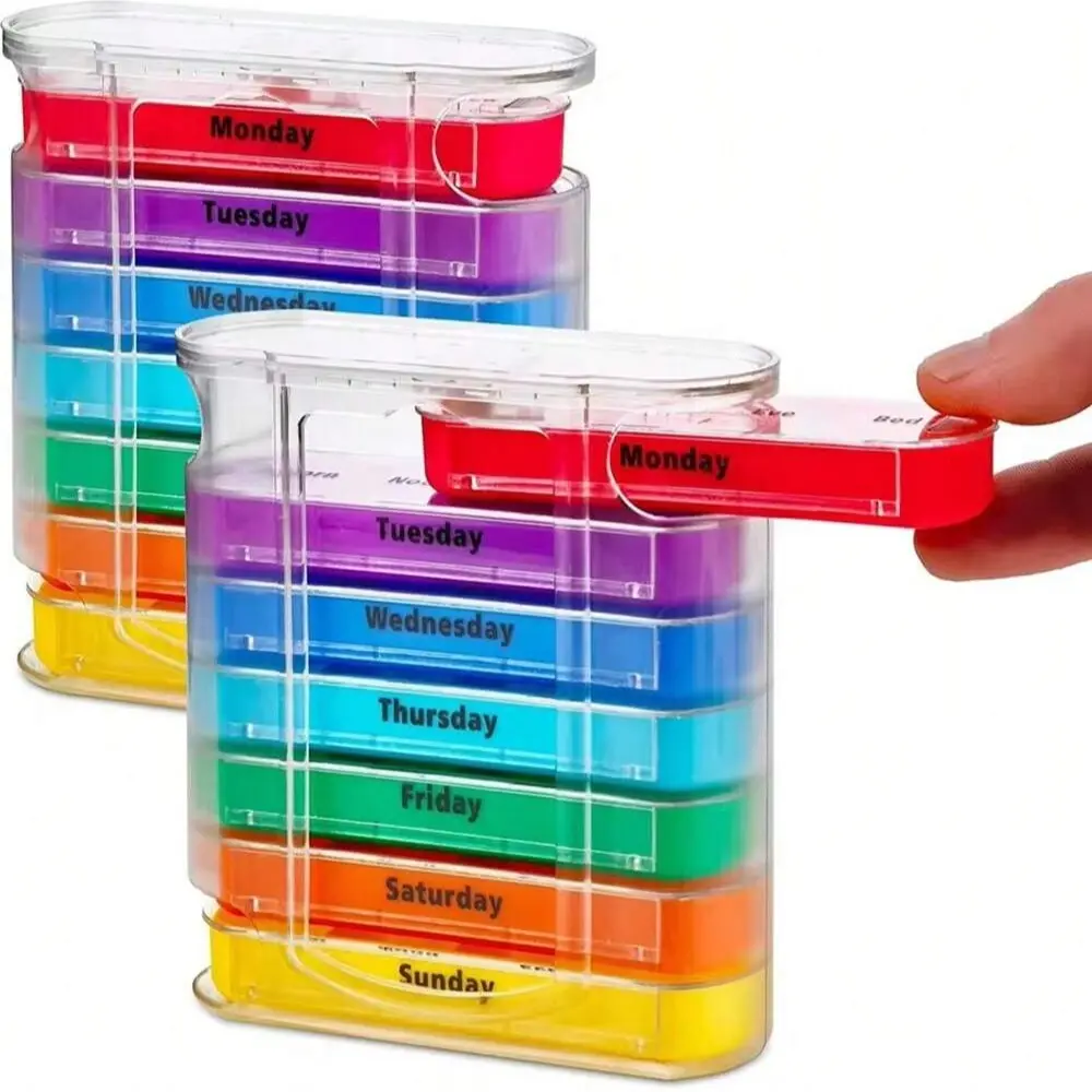 Convenient Pill Storage Box Set, 7 Days Daily Vitamin Organizer, Medical Organizer, Supplement Organizer, Medicine Organizer, 4 Times a Day Four Compartments, 28 Drawer Medication Container, Healthcare Aid