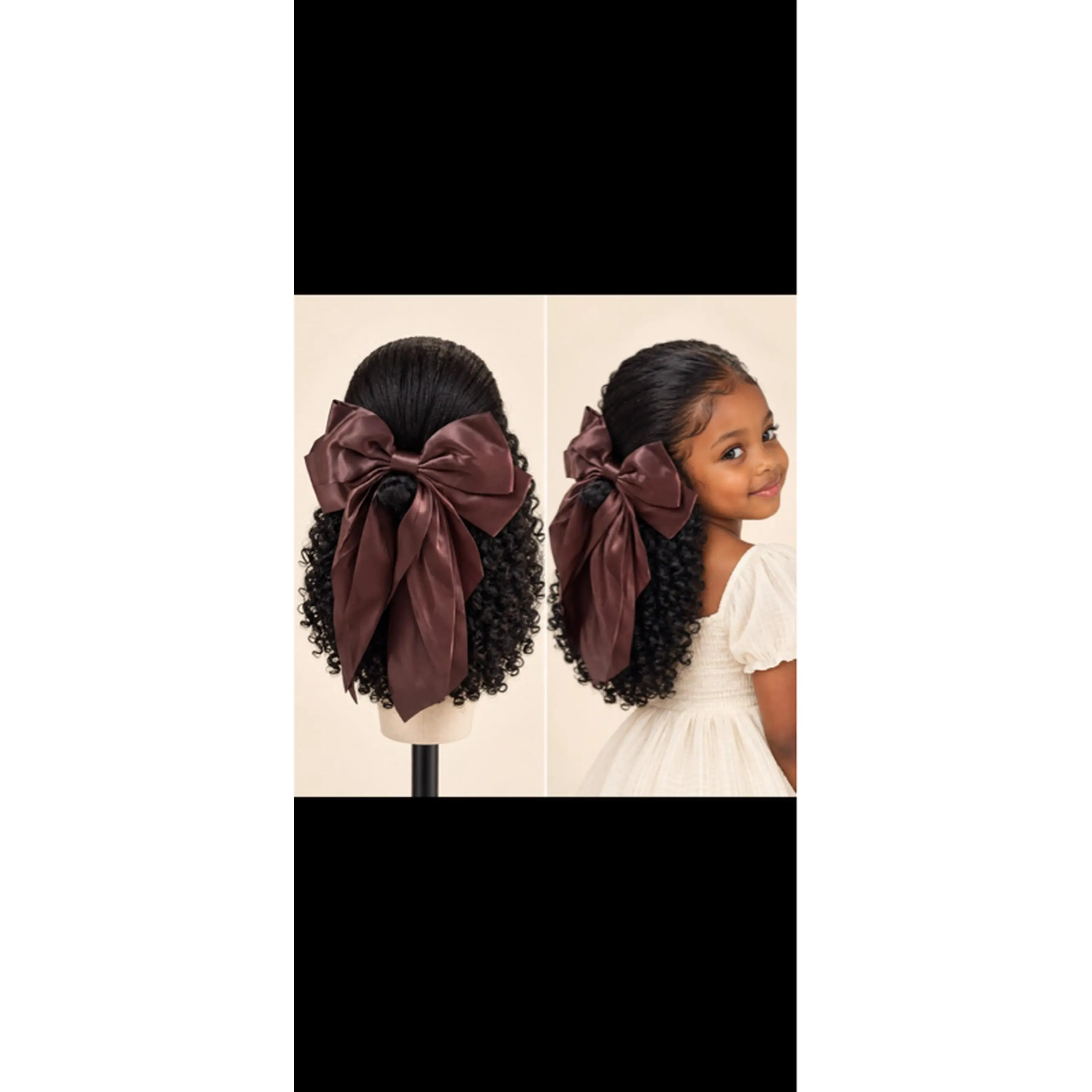 Kids Curly Hairpiece with Colorful Hair Accessories Black with Assorted Decorative Clips and Bows for Stylish Looks