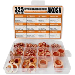 325 PCS, 10 Sizes, Premium Copper Metric Sealing Crush Washers Assortment Kit, Upgraded Flat Ring Oil Drain Plug Crush Washer Gasket Seal Assortment Set, Banjo Bolt Washer for Automotive, Motorcycles