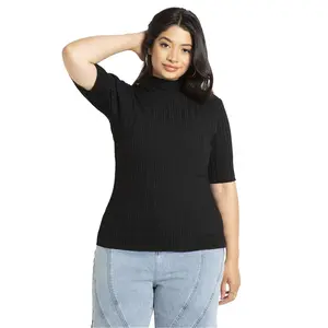 ELOQUII Women's Plus Size Sleek Funnel Neck Elbow Sleeve Sweater