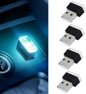 4 PCS USB LED Car Interior Atmosphere Lamp, Portable Mini Auto LED Decor Night Light, Plug-in USB Interface Ambient Lighting Kit, Universal Car Interior Accessories(Ice Blue)