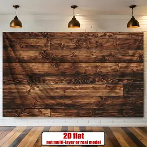 1pc Wood Grain Banner - Dark Brown Plank Print Rustic Design for Christmas Wedding Home Photo Backdrop Peel Stick