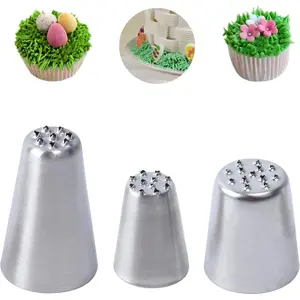 3 count Grass Icing Nozzles Set,Cake Decorating Tips Piping Nozzles, Stainless Steel Pastry DIY Baking Tools