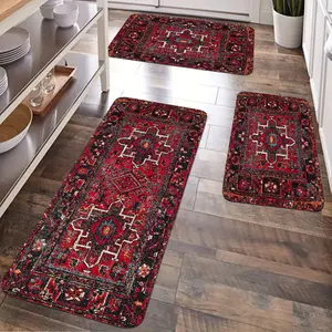2/3pcs Kitchen Flannel Bohemian Pattern Decorative Kitchen Carpet Set, Boho Area Rugs, Flannel Bedside Floor Mat Anti-slip Washable Soft Carpet, Suitable for Kitchen, Laundry Room, Corridor