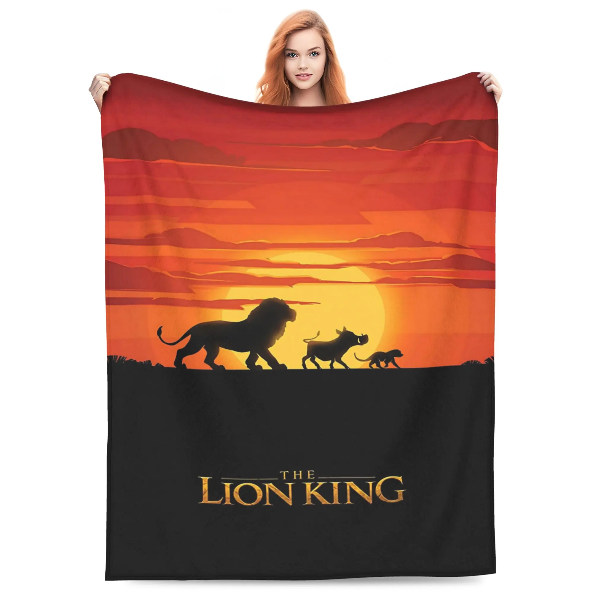 DISNEY CLASSIC Soft Flannel Throw Blanket The Lion King Sunset Savannah Silhouette Cartoon Print Lightweight Cozy Fleece Blanket, Warm Decorative Blanket for Sofa Couch Bed Camping Kids Boys Men Birthday Holiday Gift
