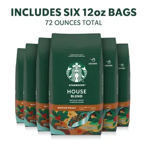 Starbucks Ground Coffee, Medium Roast Coffee, House Blend, 100% Arabica, 6 bag (12 oz)