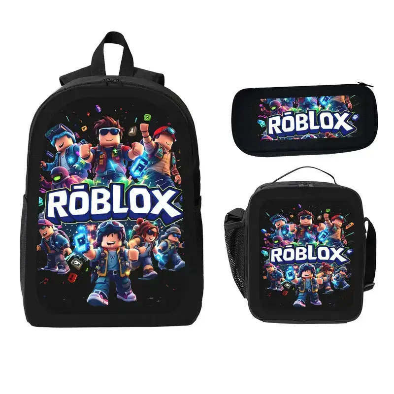 1/3PCS Roblox Print Backpack Set for Kids, Game Character School Bag Set with Lunch Box & Pencil Case, Lightweight Durable School Backpack for Boys & Girls, Gaming Inspired Bookbag for Students & Teens