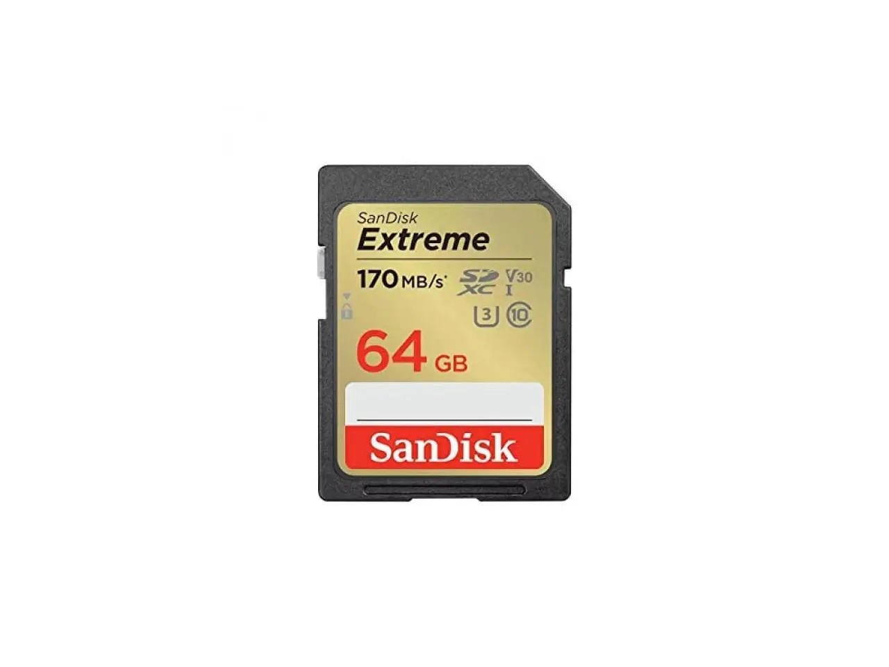 SanDisk Extreme 64 GB Class 10/UHS-I (U3) V30 SDXC - 170 MB/s Read - 80 MB/s Write - SDSDXV2-064G-ANCIN