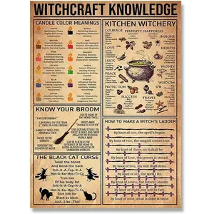 Witchcraft Knowledge Witch For Vintage Poster Metal Tin Signs Iron Painting Plaque Wall Decor Bar Cat Club Novelty Funny Bathroom Kitchen Toilet Paper Retro Parlor Cafe Store 8X12 Inch