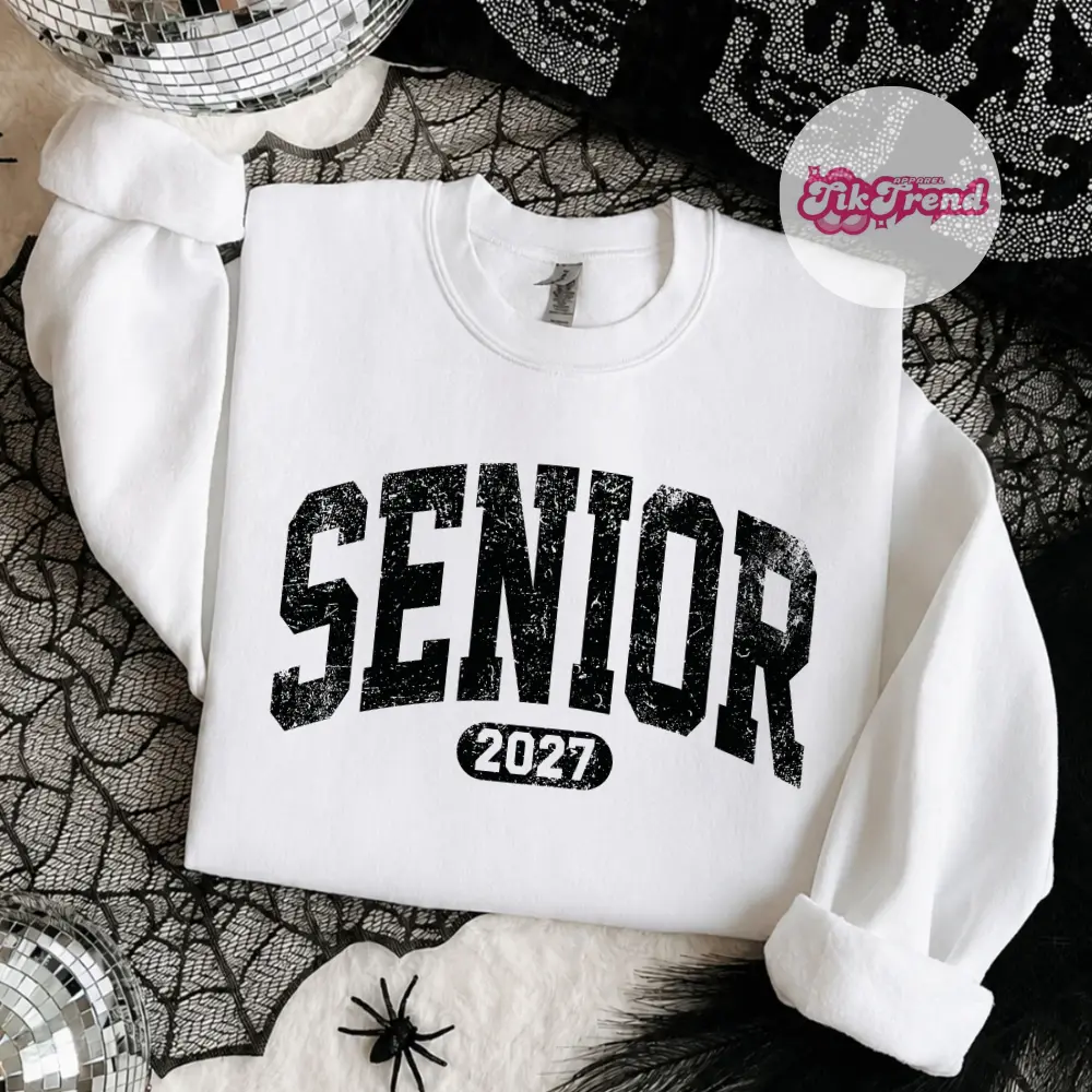 Senior 2027 Sweatshirt, Distressed Varsity Graduation Crewneck for Women, Class of 2027 Senior Year Sweatshirt, Grad Gift for Her