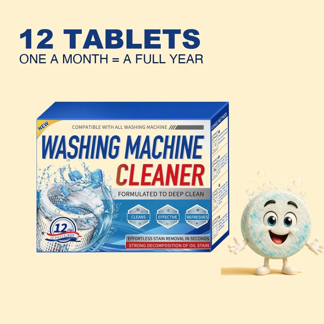 Washing Machine Cleaner Tablets 12 Pack - Deep Cleaning Descaler for Front Load & Top Load Washers, Removes Residue, Limescale & Odor-Causing Buildup, 1 Year Supply, Septic Safe