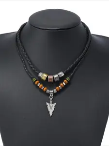 Unique Vintage Boho Casual PU Leather Multi-layered Necklace Triangular Arrow Pendant for Man Summer Daily Beach Vacation Music Festival Party Multilayer Necklace
