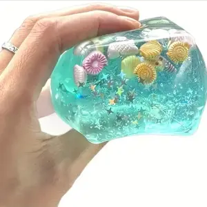 3D Ocean Cube Squishy Toy, Transparent Shell Squeeze Fidget Toy, Calming Anxiety Relief Stress Toy for Kids Adults fushigi ball oobleck