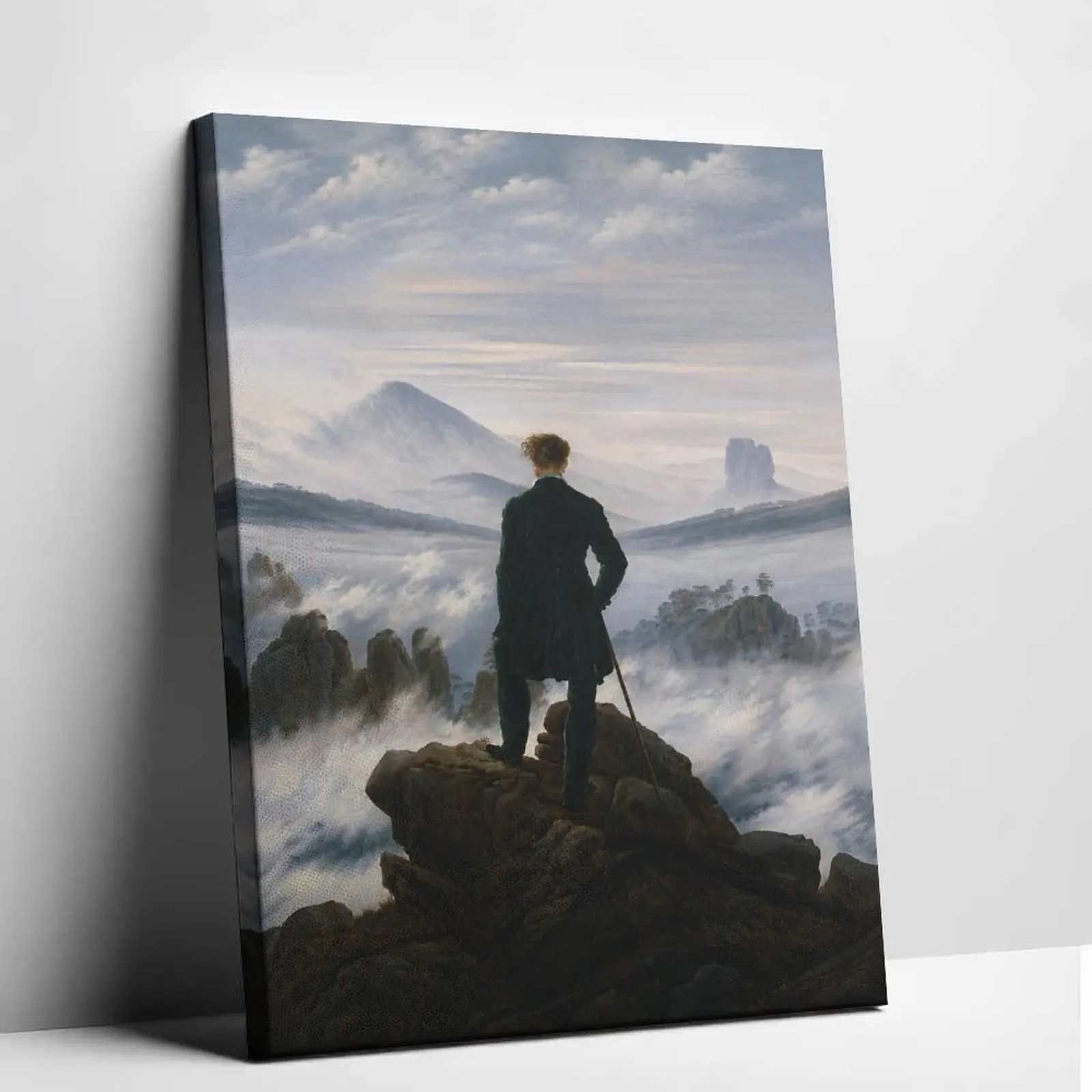 Caspar David Friedrich Wanderer Above the Sea of Fog Canvas Wall Art, Vintage European Fine Art Oil Painting Poster Print, Classic Aesthetic Decor for Living Room, Decoration