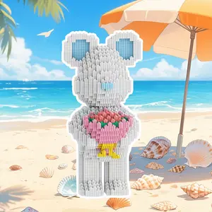 Valentine's Day Gift Bear Flower Bouquet Building Blocks Set, DIY Craft Kit, Home Decor, Birthday Christmas New Year Party Decoration
