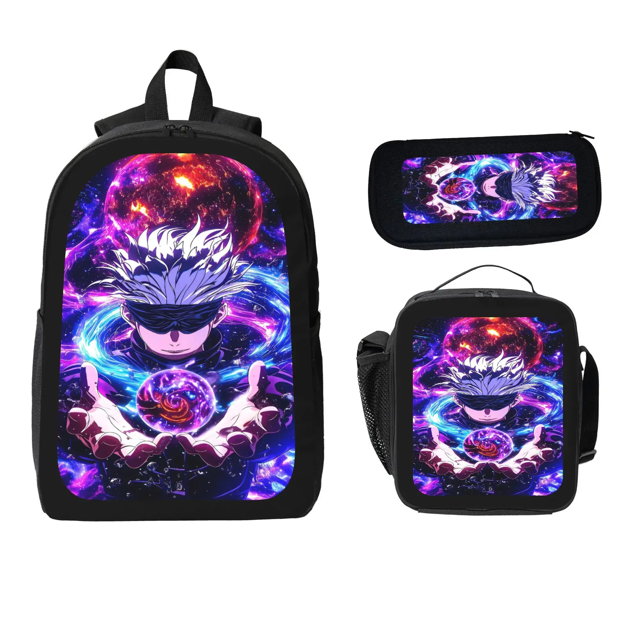 Jujutsu Kaisen backpack 3PCS Satoru Gojo Anime Leisure Daypack Shoulder Bag Travel Sports Double Strap Backpacks 17in
