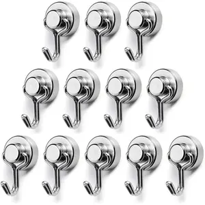 Mini, Neodymium with Hook, Small Hook Max Load 18 lbs for Fridge Grill Office 12 Pack