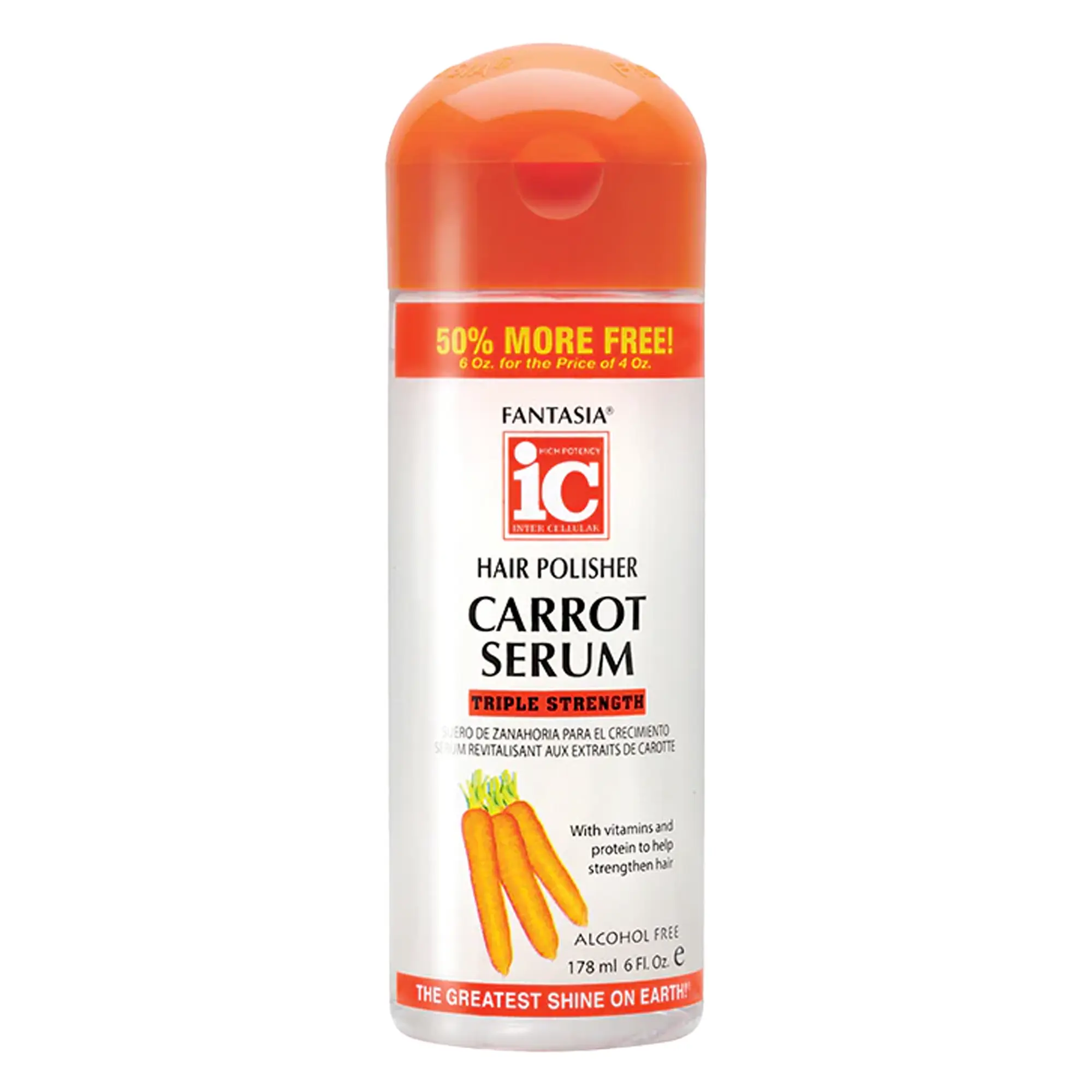 Fantasia IC Carrot Shine Serum - Lightweight Daily Haircare with Carrot Extract for Frizz Control & Bouncy Hair, For Color & Chemically Treated Hair, Alcohol Free, 6 oz, Liquid, Corn Silk, Daily Hair Formula