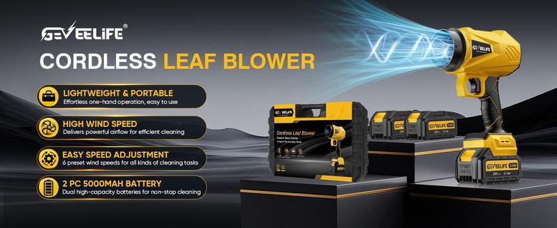 GEVEELIFE Turbo Jet Blower 200W Cordless Leaf Blower | 3 Nozzles + 2 Batteries | Super Powerful Airflow for Home & Garden/New year Gift GEVEELIFE Turbo Jet Blower 200W Cordless Leaf Blower | 3 Nozzles + 2 Batteries | Super Powerful Airflow for Home & Garden/New year Gift