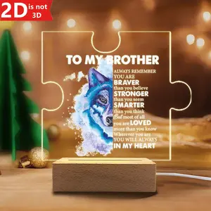 1 Count Acrylic Night Light with USB, Wooden Base – Gift for Brother, Thank You Gift from Siblings, Birthday, Graduation, Christmas Gift, Transparent Acrylic Gift for Older Brother