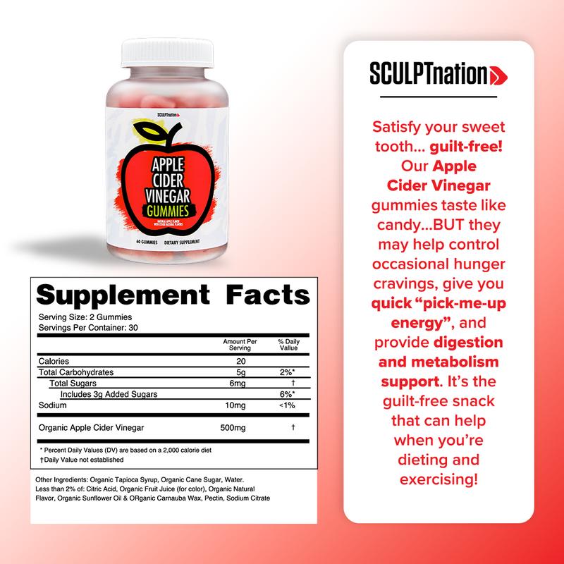 Sculpt Nation Apple Cider Vinegar Gummies -  Digestion Support Healthcare Dietary apple  cider  vinegar Organic Vitamin
