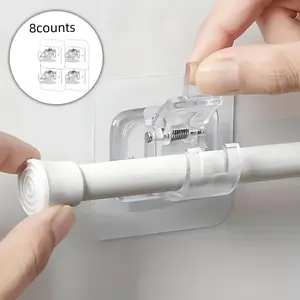 8 Transparent Plastic Curtain Rod Hooks, Curtain Rod Holders, No Drilling Required, Adhesive Stand for Retractable Rods, Securely Fix Curtains