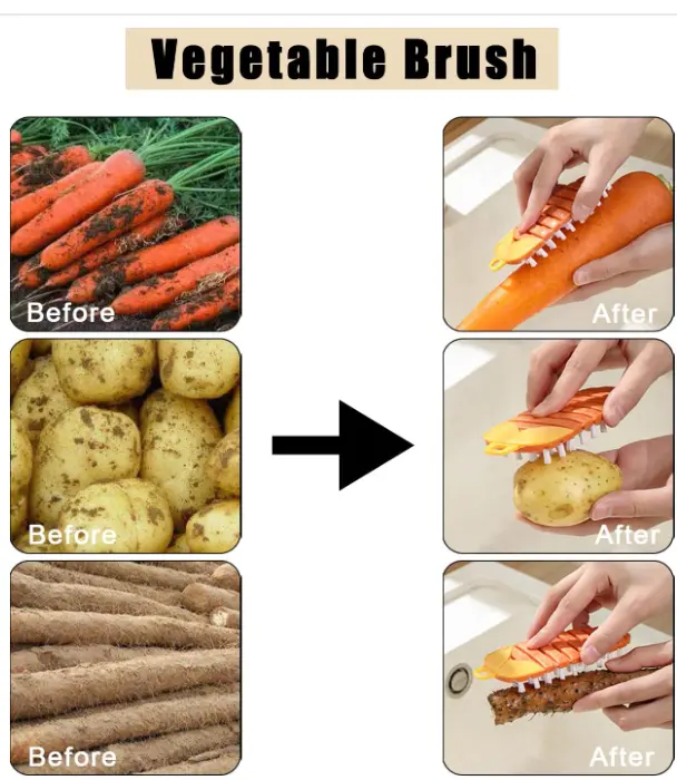 2 Pcs Vegetable Brush,Multiple Segments are Bendable Fruit Vegetable Cleaning Brush for All Kinds Fruits Vegetables(Orange)