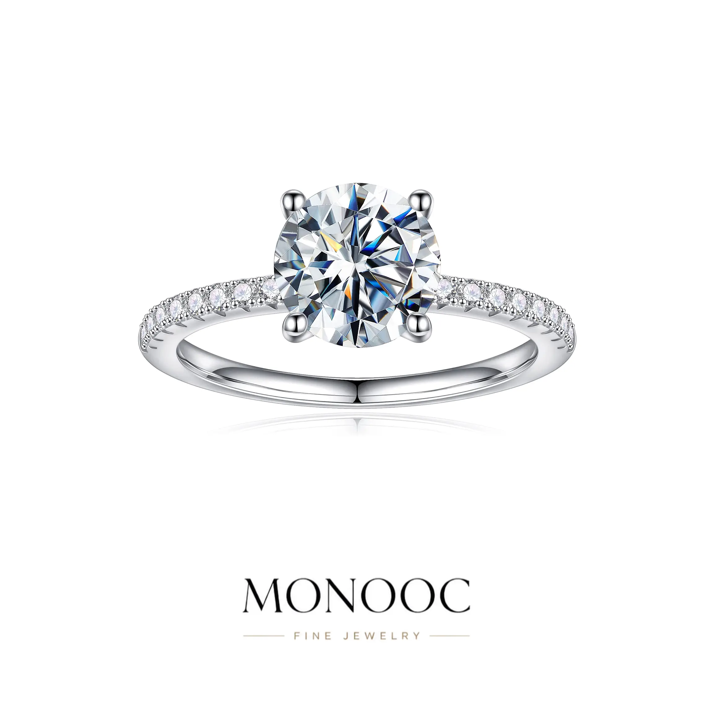 MONOOC 2CT Roud D Cut Moissanite Ring for Women 4 Prong VVS1 Moissanite Engagement Rings Perfect Birthday Wedding Anniversary Jewelry Gift