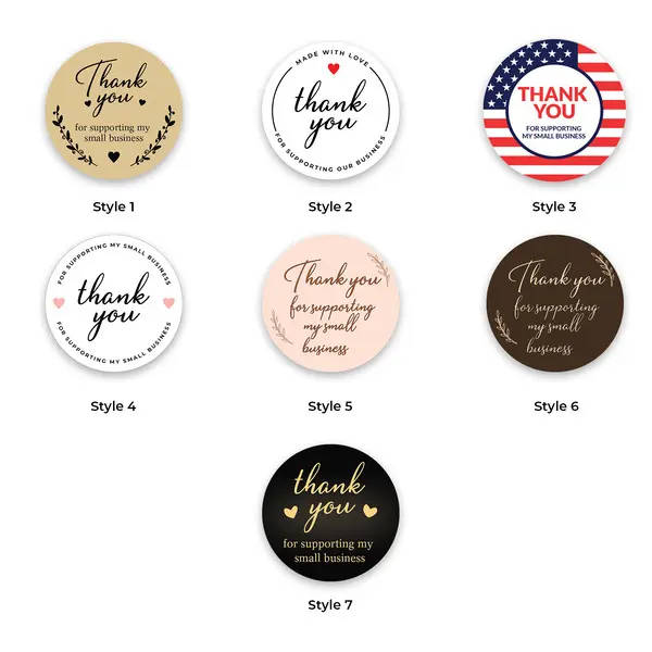 StickerJet Minimalist Thank You Self-Adhesive Stickers - 2x2 inch Assorted Round, 500 Count, Premium Material Finish, Made in USA, Durable Surface Compatibility, for Online Sellers’ Baking Supplies & Handmade Products Crafts, Consistent Presentation