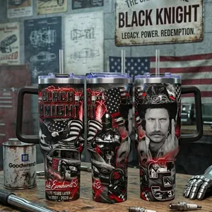 Dale Black Knlght Tumbler 20oz 40oz, Dale 25 years later Tumblers, Travel Mug with Handle and Straw, Gift For Racing Fans Water Bottles Drinkware Flasks, 4th Of July Bottled, Raise Hell Praise Tumbler