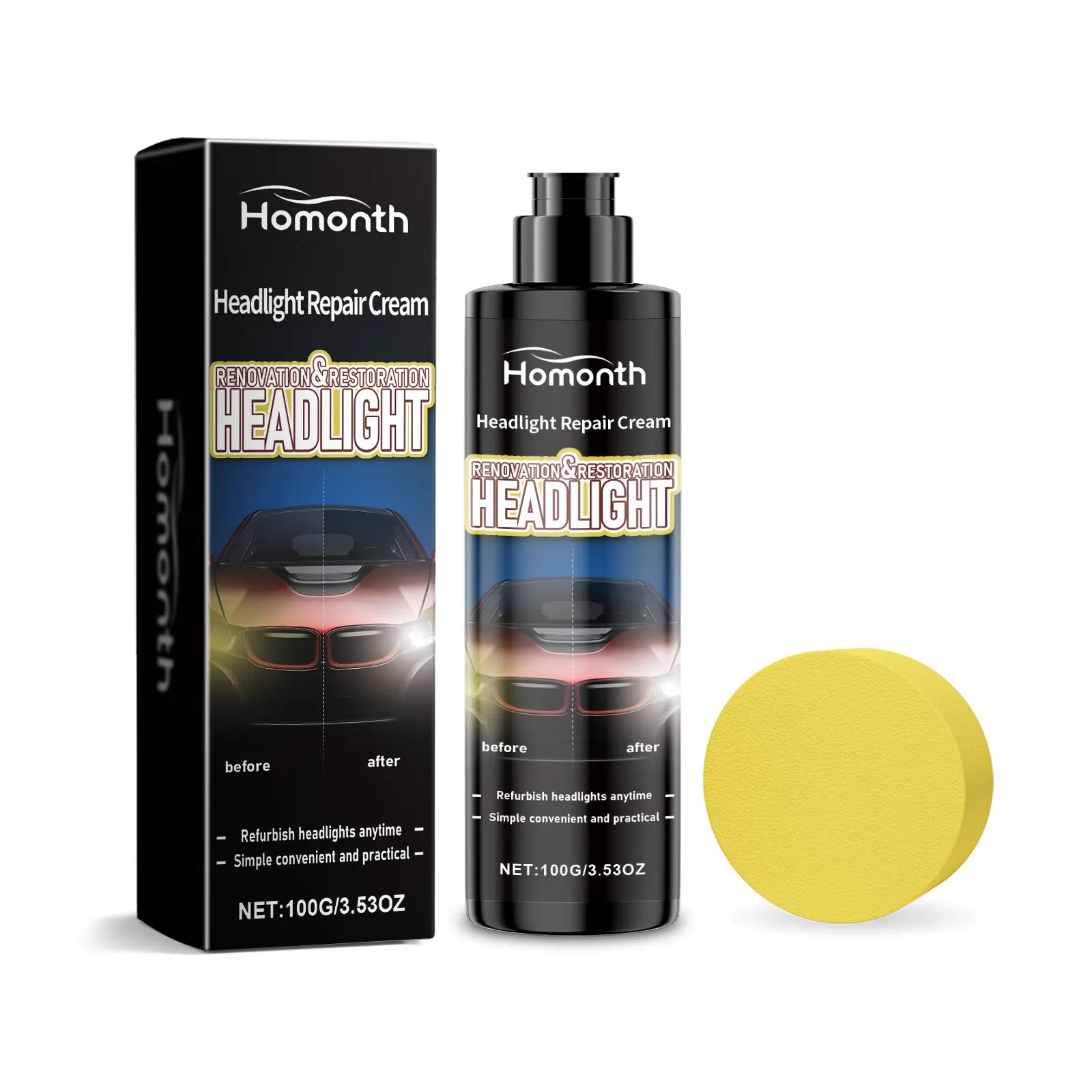 Homonth Car Headlight Care Cream, Scratch Fix Paste for Worn Headlamp Lenses, Auto Lamp Surface Maintenance Supplies