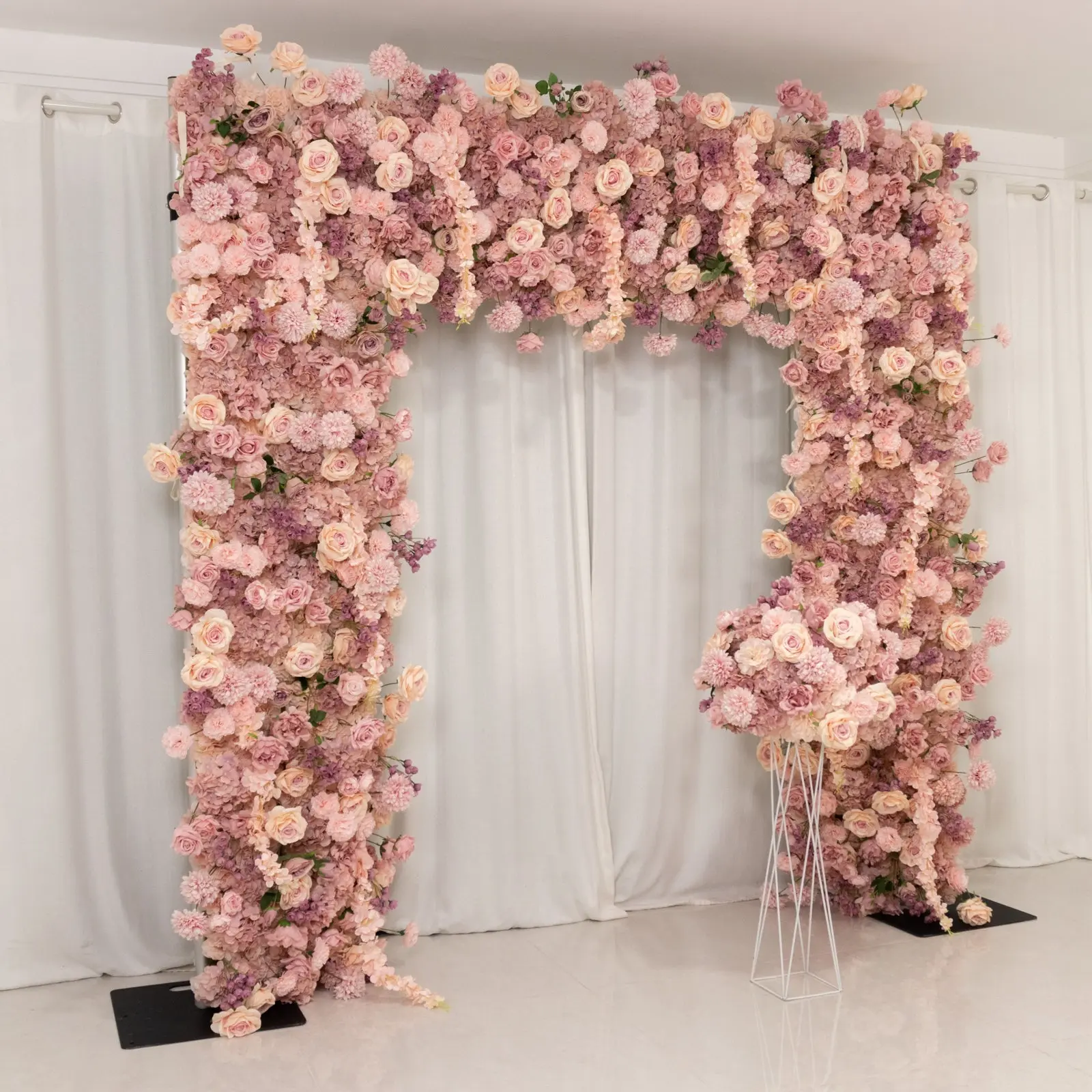 8ft x 8ft Roll Up Flower Backdrop for Arch Stand - Dusty Rose Artificial Silk Roses, Hydrangeas & Chrysanthemums with Fabric Backing, Home Supplies for Weddings, Flowers